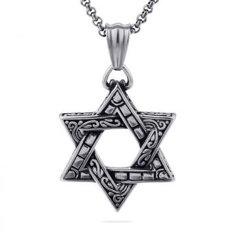 Engraved Stainless Steel Star Of David Necklace Jewelry For Men