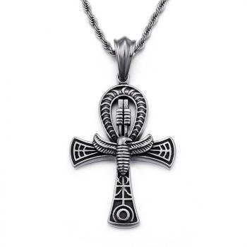 Stainless Steel Immortal Cross Pendant Necklace Vintage Anka Egyptian Style Biker Men's Jewelry