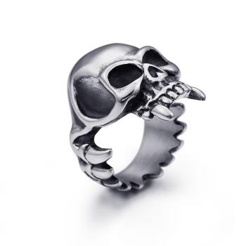Overbearing stainless steel men ring tooth skeleton skull ring