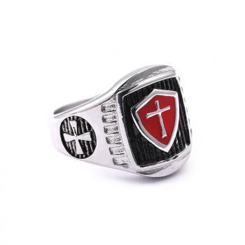 Stainless Steel Titanium Red Armor Shield Knight Templar Crusade Cross Signet Ring Medieval Signet Retro Vintage