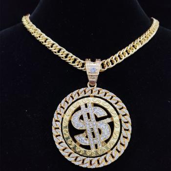 Men Hip hop Iced out Bling Rotatable Dollar Pendant Necklace 13mm Width Cuban Chain Hiphop Necklaces fashion Charm jewel