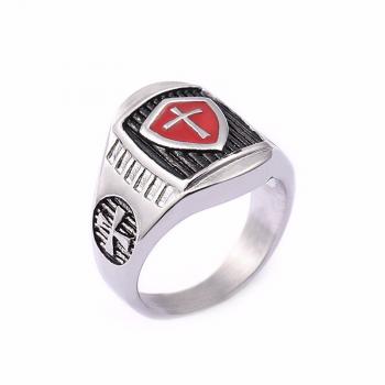 Stainless Steel Titanium Red Armor Shield Knight Templar Crusade Cross Signet Ring Medieval Signet Retro Vintage