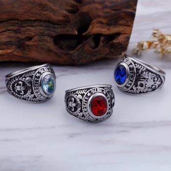 KALEN Silver Color Rainbow Crystal Stone Stainless Steel Rings For Men