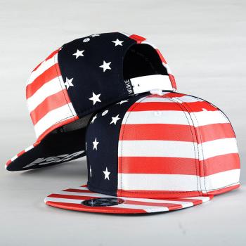 USA Flag Print Hip Hop Flat Brim Hat Short Brim Snapback Hat