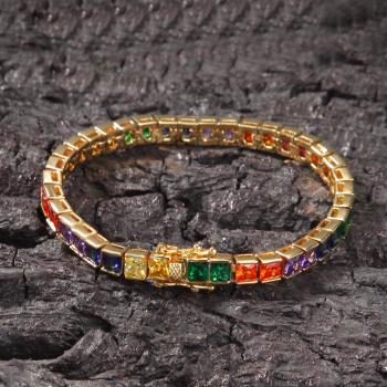 Colorful Square Zircon Tennis Bracelet Simple Hiphop Bracelet