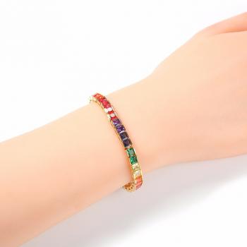 Colorful Square Zircon Tennis Bracelet Simple Hiphop Bracelet