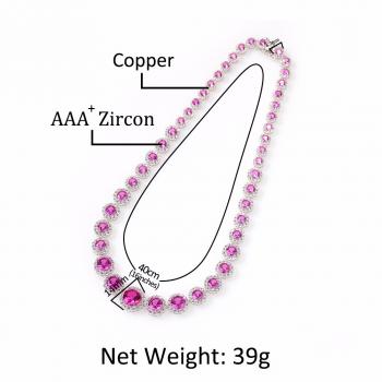 Women Rapper Zirconia Statement Necklace Bracelets Female Set Jewelry Bling Bling Pink