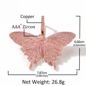 Hip Hop Fashion 8MM Women Jewelry Iced Out Pink Diamond Butterfly Pendant Necklace