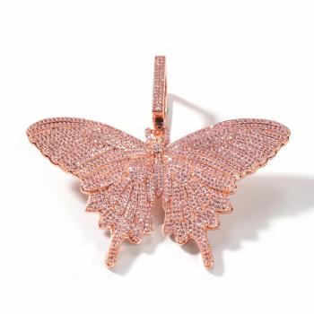 Hip Hop Fashion 8MM Women Jewelry Iced Out Pink Diamond Butterfly Pendant Necklace