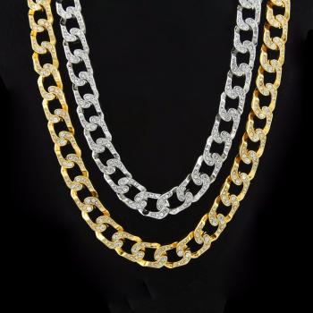 Hot Selling Full Diamond 30inch Cuban Link Chain Miami Necklace Hip Hop Gold Plated Necklace