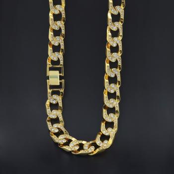 Hot Selling Full Diamond 30inch Cuban Link Chain Miami Necklace Hip Hop Gold Plated Necklace