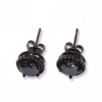Duyizhao New Popular Prong Black Zircon Stud Earrings Round Square Hip Hop Earrings Black Gun Plated Men Earrings Punk J