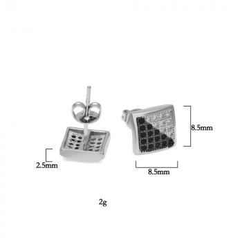 Hot hip-hop twill two-color electroplating black and white with micro-zircon earrings men HipHop accessories