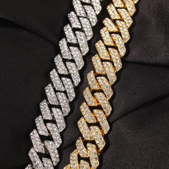 Iced Out 18MM Cuban Chain Hip Hop Rhinestones Miami Cuban Link Chain Jewelries for Men