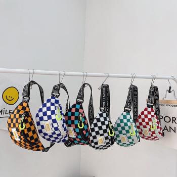 Children's chest bag fashion leisure checkerboard Mini messenger bag