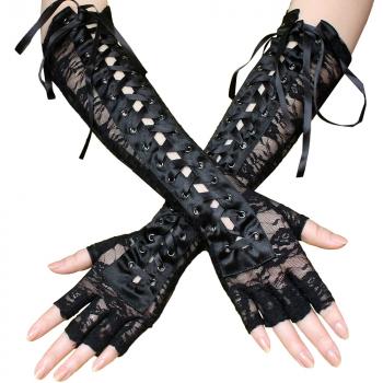 1 Pair   Women's Long Gloves night club sexy Lace Corset Arm Elbow Fingerless Glove Black