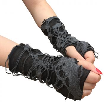 1 Pair Women Halloween Punk Hole Long Gloves Gothic Black Fingerless Gloves Arm Warmer Beggar Halloween Cosplay