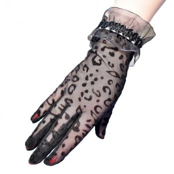  Women Gloves Fashion Sexy Leopard Wrist Bride Lace Mesh Thin Gloves Mittens Sun Protection Accessories Driving Black Gl