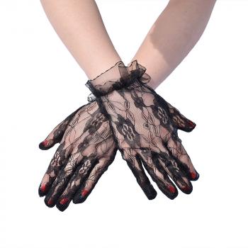 1 Pair Black Lace Sexy Floral Gloves Women Fashion Mittens Bride Wedding Party Sun Protection Wrist Length Driving Thin 