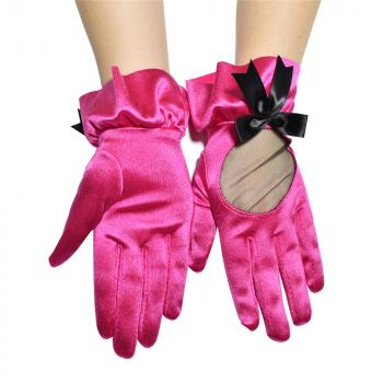 2022 Women Gloves Comfortable Short Lap Ding Elastic Link Retro Large Bow Photo Satin Fashion Birthday Party Dress Place