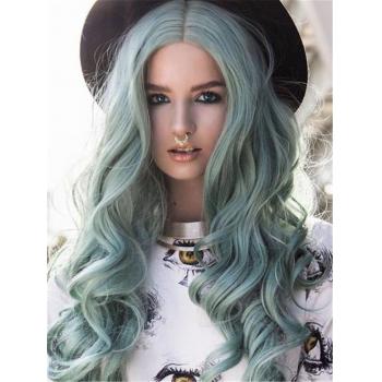 European and American style wig Female Light blue gradient color long curly hair Chemical Fiber lace headgear