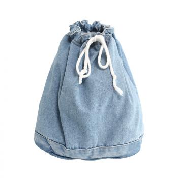 Drawstring denim bag simple solid color single shoulder double shoulder soft sister Satchel