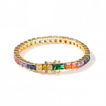 Colorful Square Zircon Tennis Bracelet Simple Hiphop Bracelet