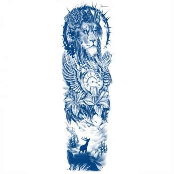 Lion Street hip hop creative full arm semi permanent tattoo sticker