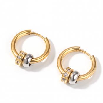Retro hip hop Round Earrings Gold Plated zircon inlaid trendy civil air defense allergy Earrings