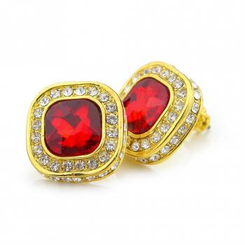 Men's Diamond Gemstone Stud Earrings Hip Hop Gold Rhodium Plated Hip Hop Iced Out Ruby Earrings