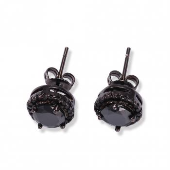 Duyizhao New Popular Prong Black Zircon Stud Earrings Round Square Hip Hop Earrings Black Gun Plated...