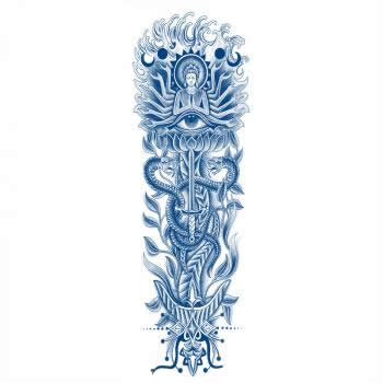 Thousand hand Guanyin pattern Street hip hop creative full arm semi permanent tattoo paste