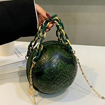 Artistic carved spherical women's bag acrylic Chain Handbag