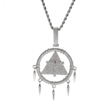 Hip-hop New Game King Millennium Wisdom Wheel Pendant Necklace Copper Inlaid Zircon Geometric Retro Necklace