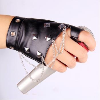 Men's dancing hip-hop Night Club Couples Stage Show gloves Gothic Punk Rock Show PU Leather Half finger Fitness Driver G
