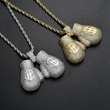 Boxing Gloves Pendant Necklace  Boxing Gloves Pendant Necklace Fashion Long Chain Gold Silver Color Hip Hop Necklace For