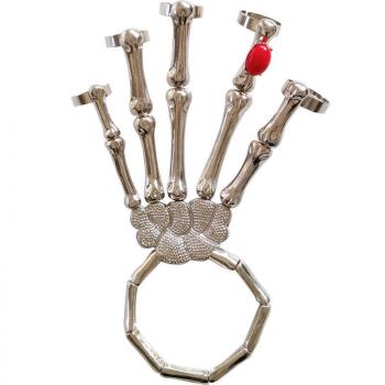 Gothic Punk Skull Bracelet with Open Finger Rings For Men Women Elasticity Adjustable Skeleton Bracelet Bangles Couple J