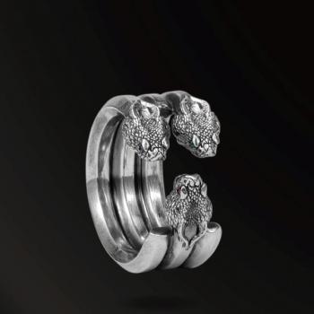 HORN SNAKES THREE–HEADED HORN SNAKE WITH GEMS RING IN 925 SILVER
