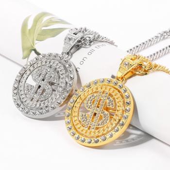 Hot selling dollar necklace hip-hop personality rotating pendant