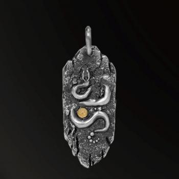 AMULET HORN SNAKES FOSSIL HORN SNAKE AMULET IN 925 SILVER+18K GOLD