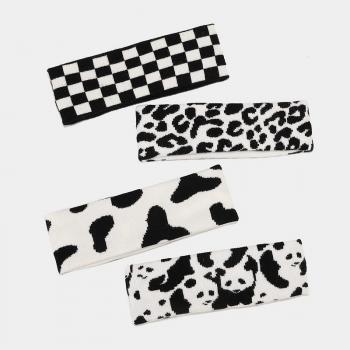 Wide Cool Knitted Plaid Headbands Zebra Leopard Cow Panda Pattern Hairbands Hair Hoops for Women Girls Ladies Hair Acces