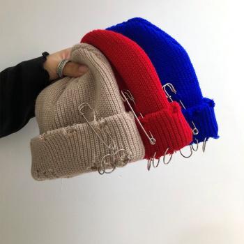 Winter Harajuku Beanies Knitted Hat Women Fashion Warm Thick Gorro Men Hip Hop Pin Hole Skullcap Short Hat Unisex Basic 