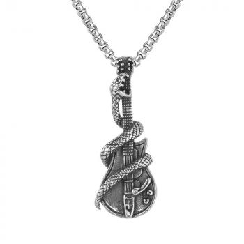 New hip hop domineering Necklace Jewelry personality retro snake wrapped Guitar Pendant