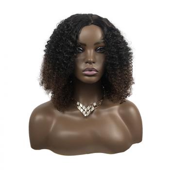 Women's black medium short curly headband African small curly matte silk wig