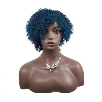 Fluffy small curl gradient blue short curly hair explosive head African women's chemical fiber headgear