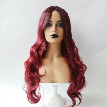 Women's fashion gradient color long curly hair fluffy big wave chemical fiber headgear