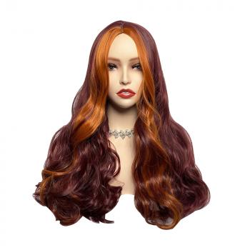 Women's long roll orange wine red wig simulation scalp big wave wig full head set