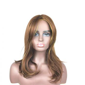 Golden brown highlights gradation fluffy medium length wig
