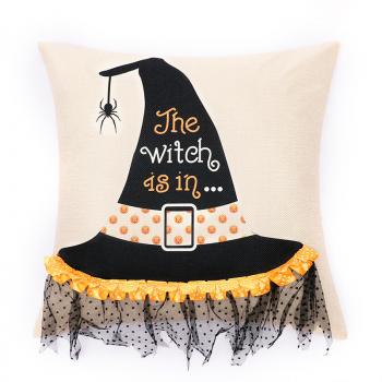 Halloween decorations Hemp imitation applique witch pillow