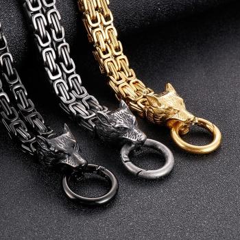 Fashion personality double-layer emperor chain bracelet vacuum plated titanium steel men's double wolf head Bracelet